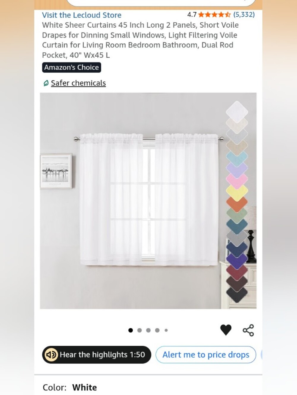 White Sheer Voile Curtain Panels - Set of 2